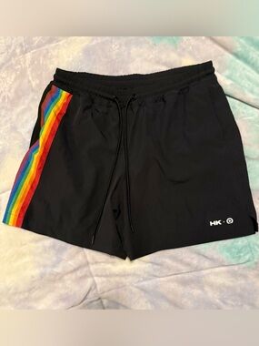 Black Men's Swim Board Shorts with Rainbow Side Stripe